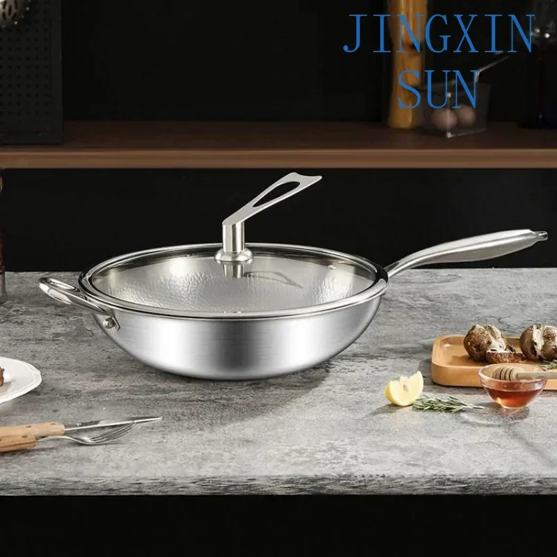 Premium German Titanium Frying Pan Non-Stick Coating-Free Fish Scale Hammer Pattern Titanium Alloy Household Flat Bottom Woks