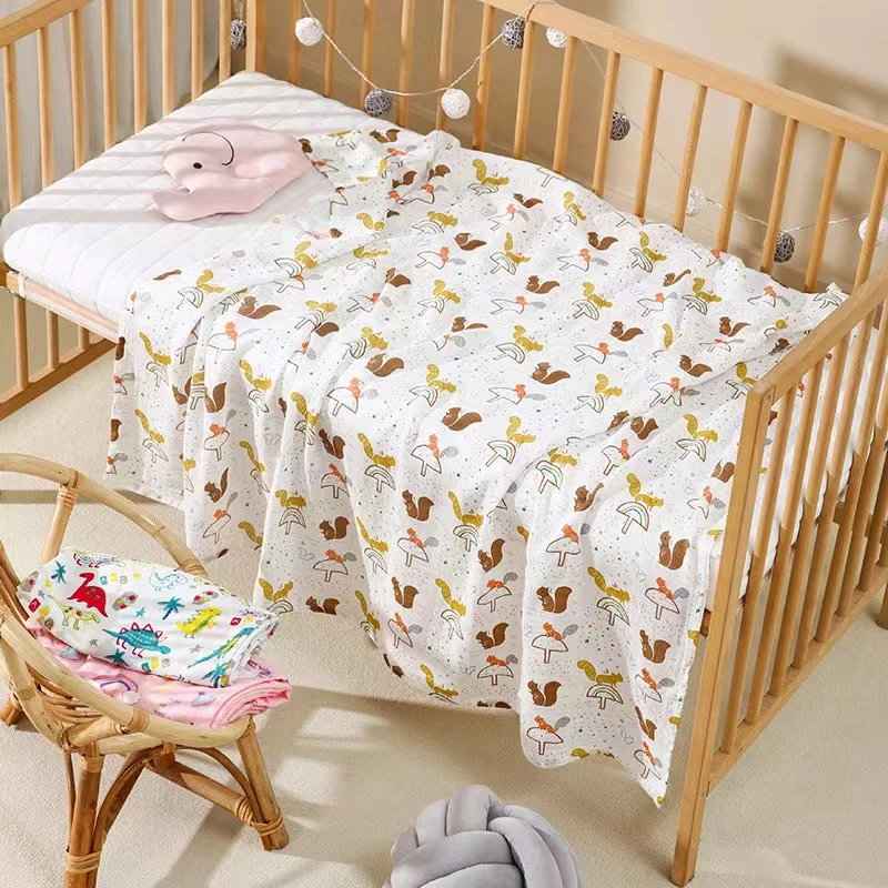 Multi-function Soft Comfortable Breathable Printed Bamboo Cotton Muslin Swaddle Blanket Newborn Baby Wrap Stoller Nursing Cover