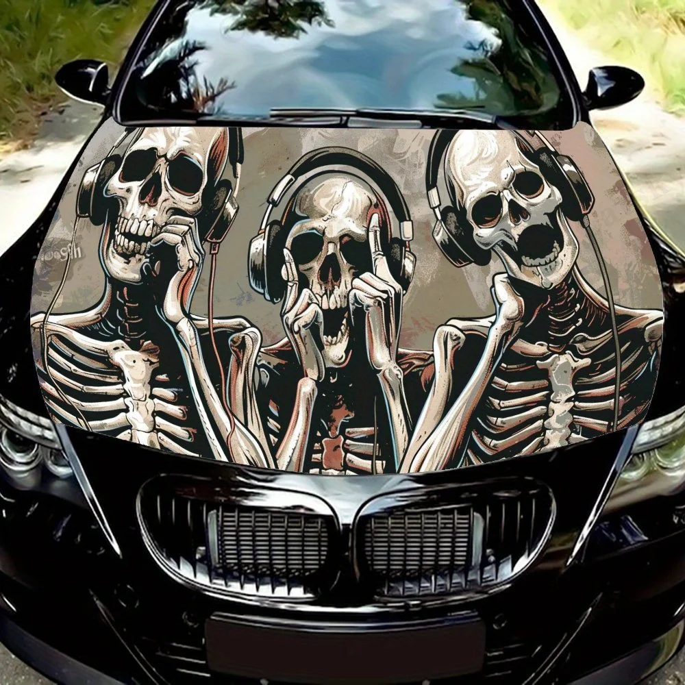 

Funny Trendy Skeleton Car Engine Hood Sticker, Waterproof Self-adhesive Vehicle Vinyl Wraps Decal, Personalized Auto Exterior Ac