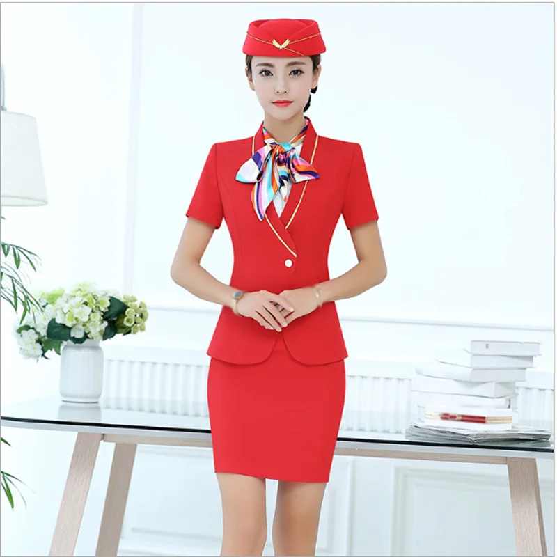 New summer stewardess uniform short sleeve suit aviation temperament new professional women's dress