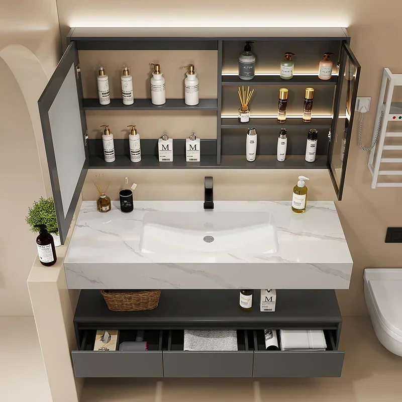 الحديثة بسيطة مرآة حمام خزانة روك لوحة الغرور مع بالوعة خزانة حمام أثاث المنزل الموضة Baños Muebles FYBC