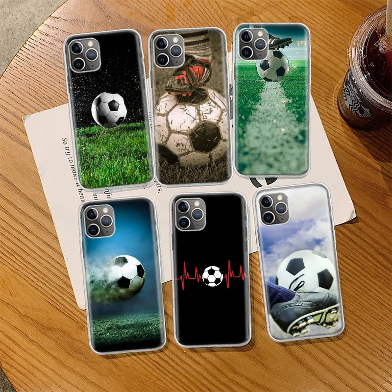 Football Soccer Ball Design Phone Case For Iphone 14 13 15 Pro Max Apple 11 12 Mini X XS XR 16 Plus 6 6S 5 5S Clear Cov