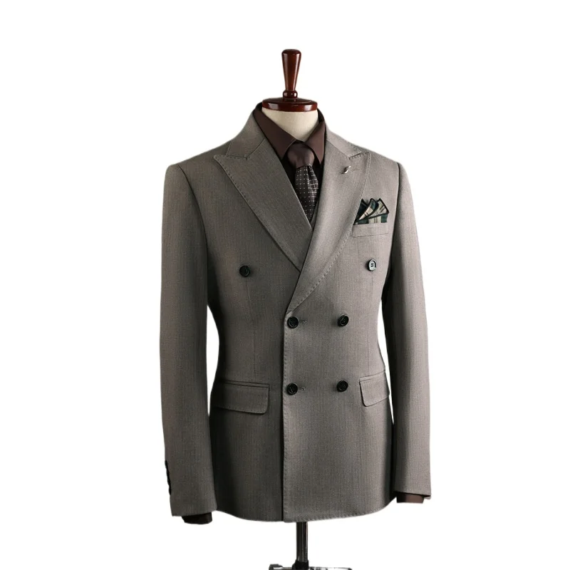 

Black Men's Suit Blazer Double Row Coffee Striped Jacket Groom's Wedding Dress Groomsman Group Business Formal Suit Coat