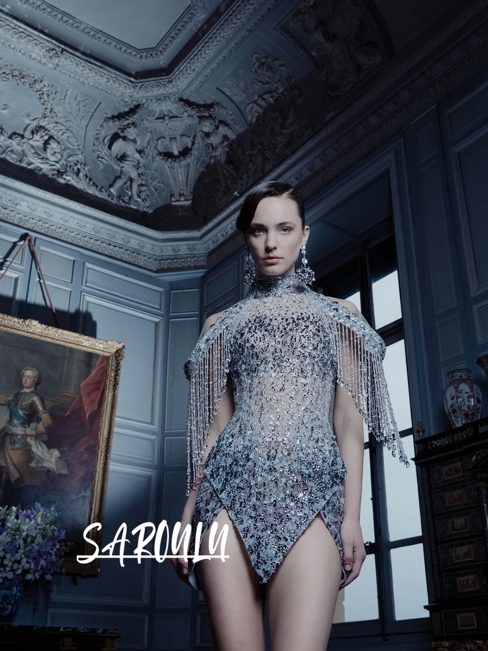 

Роскошное синее серебристое короткое коктейльное платье с пайетками, бахромой на плечах и прозрачной сеткой, сексуальное вечернее платье для вечеринок, на заказ