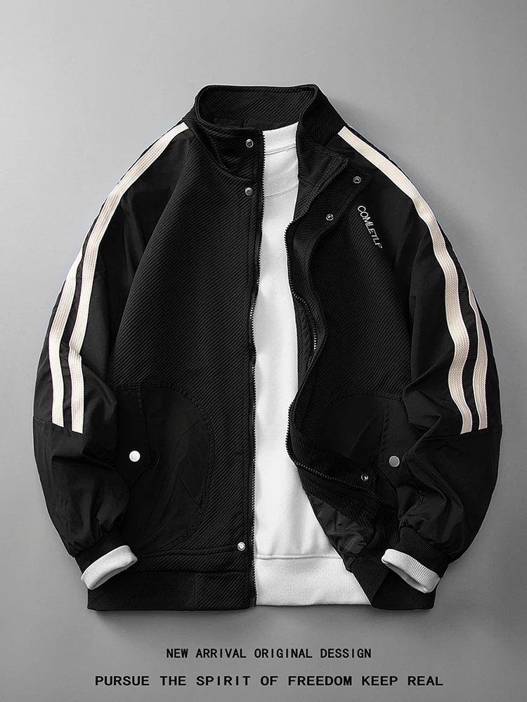 

Trendy Baseball Jaet Men's Spring Autumn Casual Patchwork Workwear Sle Zipper Closure Long Sve Windproof Outerwear