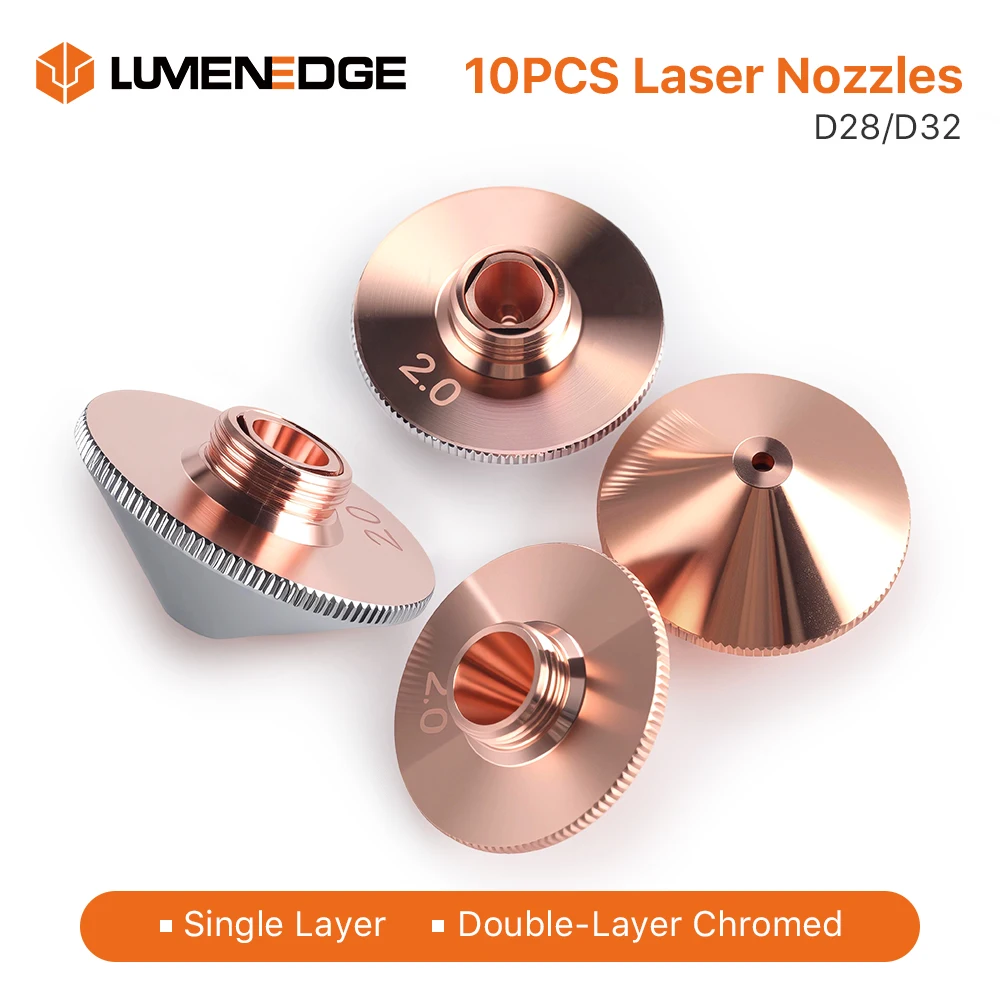 LUMENEDGE 10Pcs Laser Nozzles Single Layer Diameter 28 32mm Caliber 0.8-6.0mm Double-Layer Chromed 1064nm for Laser Cutting Head
