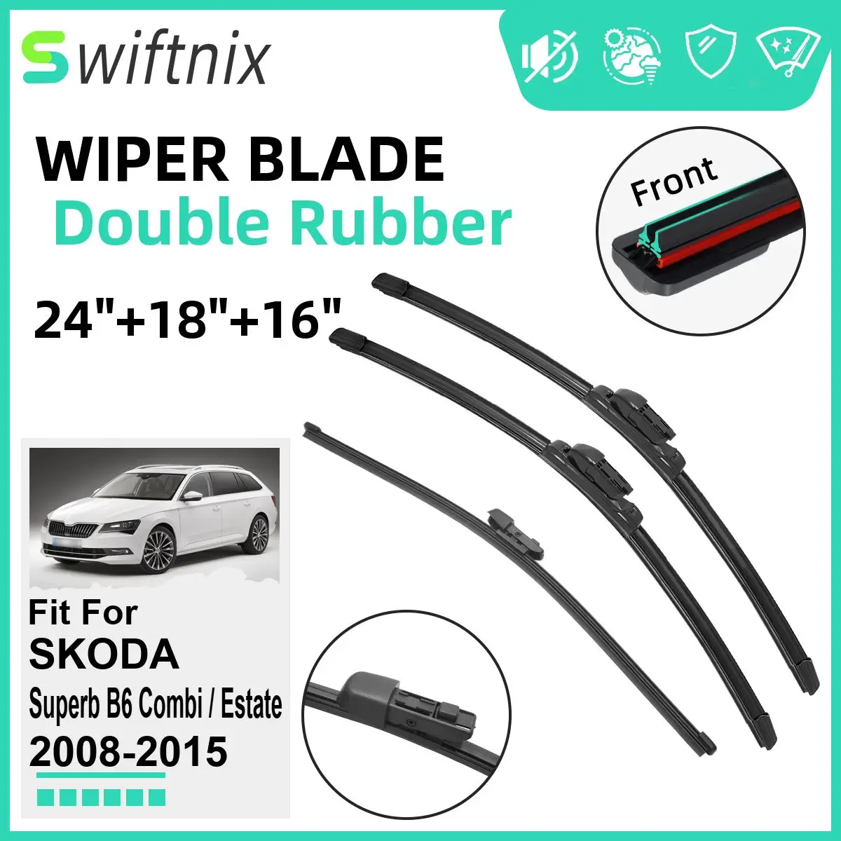 

Double Rubber Car Wiper Blades for SKODA Superb B6 Combi / Estate 2008-2015 Windshield Wipers Rubber Car Accessories 2014 2015