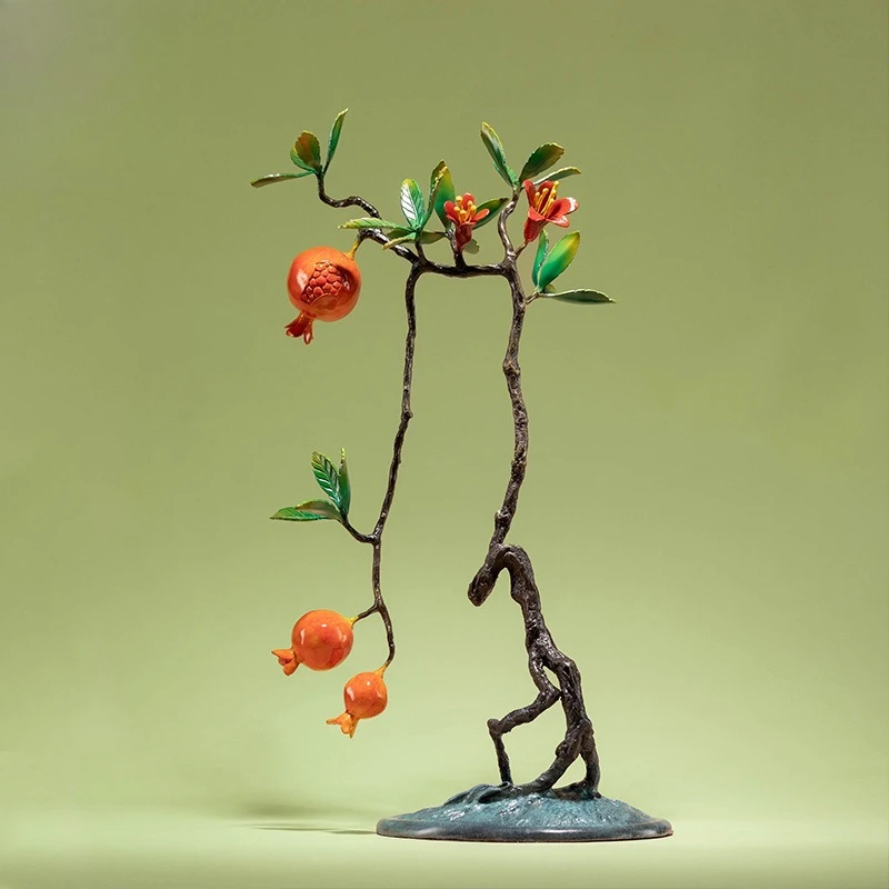 Longevity brass pomegranate tree ornament, tree and plant colored copper ornament, living room copper ornament