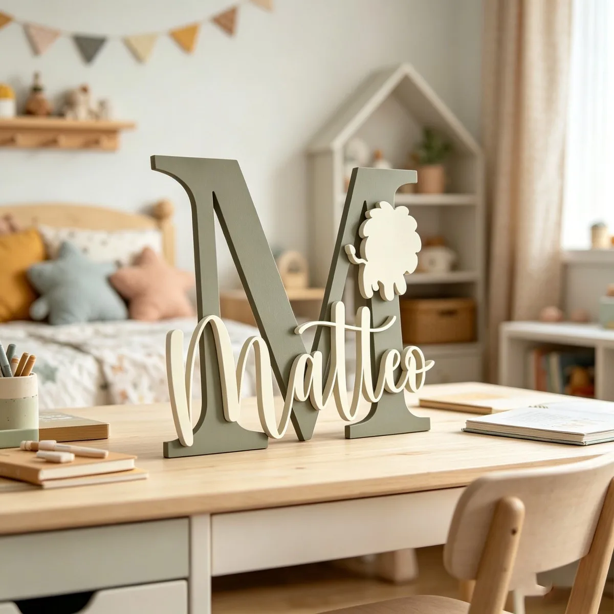 1Pc Custom Lion Name & Initial Wooden Name Plaque,Nursery Home Kid Bedroom Wall Door Decor,DIY Paintable,Birthday Wedding Gift view 3