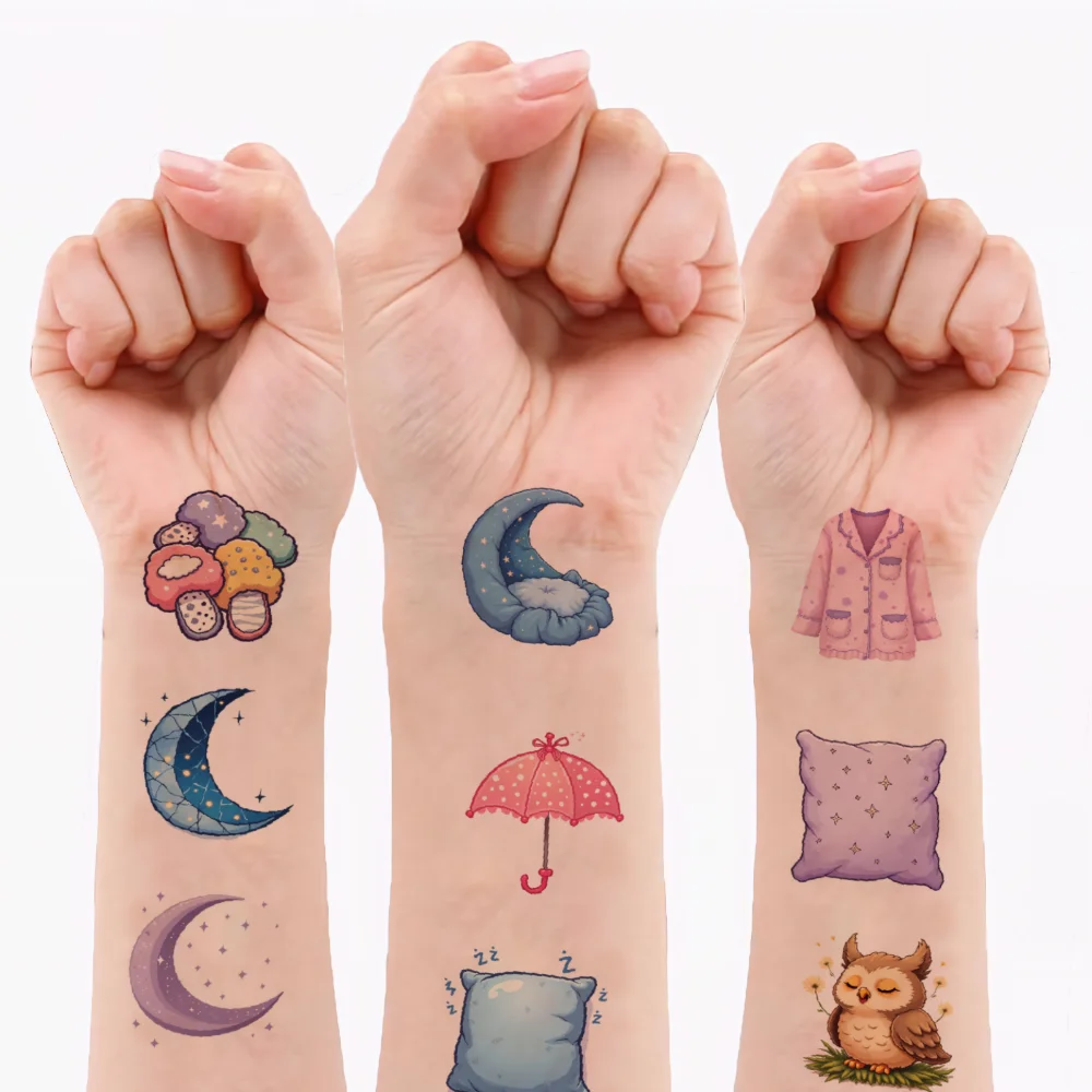 

54pcs Temporary Tattoo Pillow Temporary Tattoo Stickers Moon Owl Waterproof Long-lasting Body Stickers Rabbit For Children