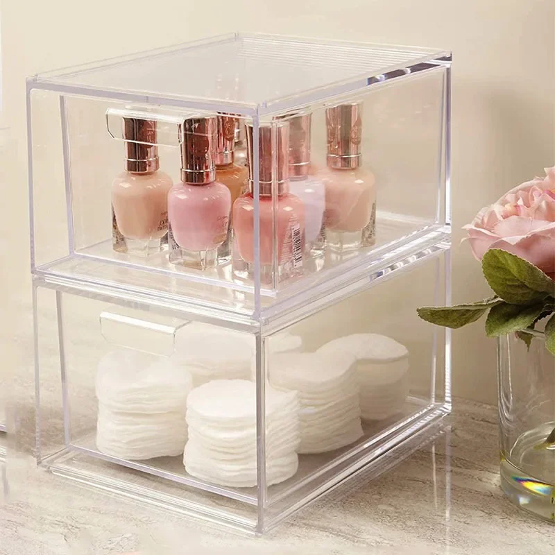 Stapelbare Kunststoff Make-up Organizer Schubladen Acryl Organizer klare Vorrats behälter mit ausziehbaren Griffen für Eitelkeit Make-up-Tool