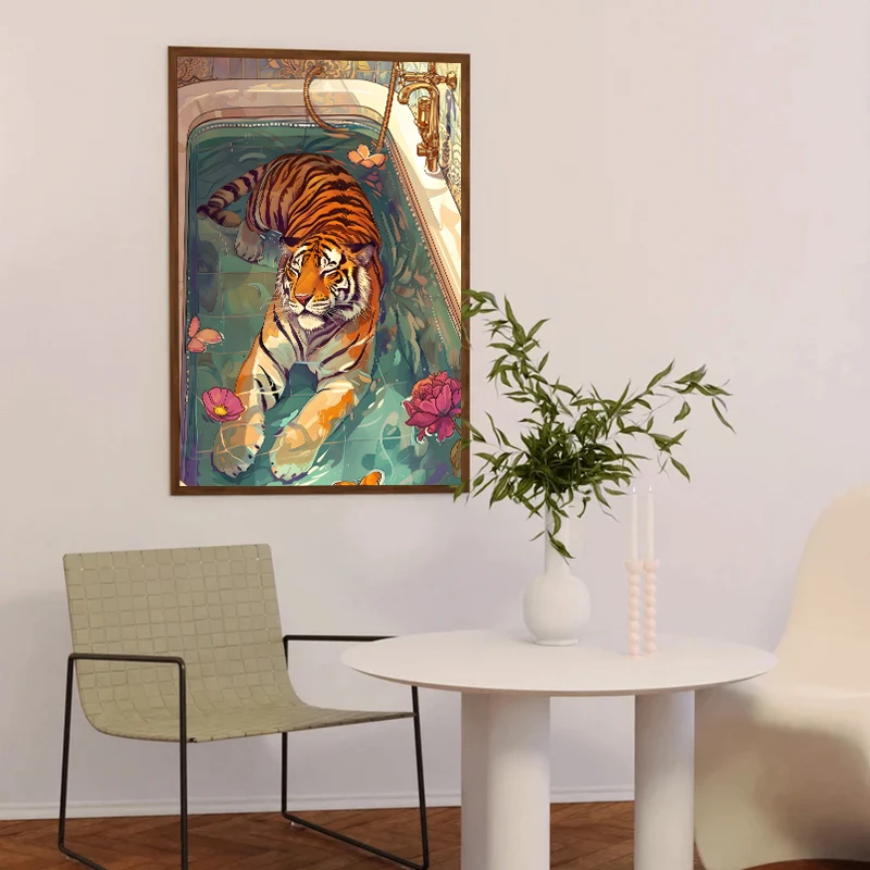 Colorful Bathtub Animal Tiger Zebra Black Cat Aesthetic Canvas Painting Nordic Bathroom Wall Art Poster Living Room Home Decor
