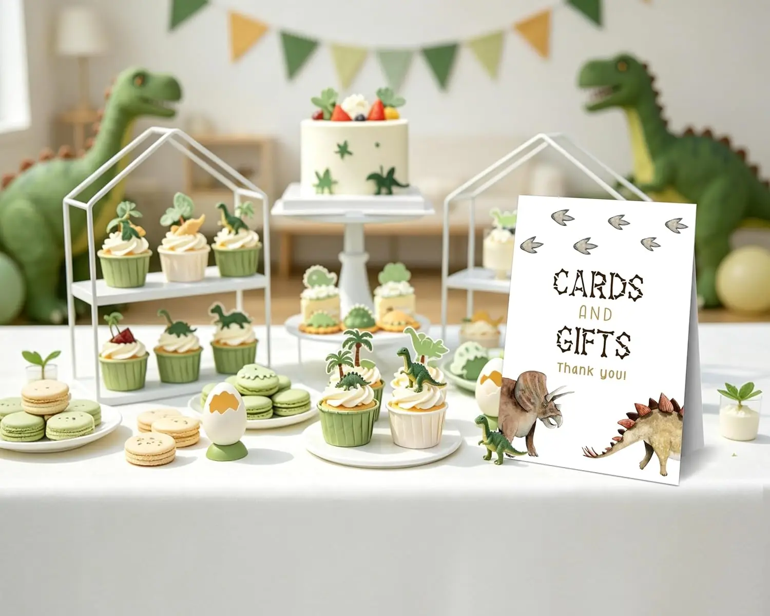 Cards & Gifts Sign 8x11 Inch with Stand Dinosaur Theme Party Decoration Birthday Graduation Retirement Baby Shower Gift Station