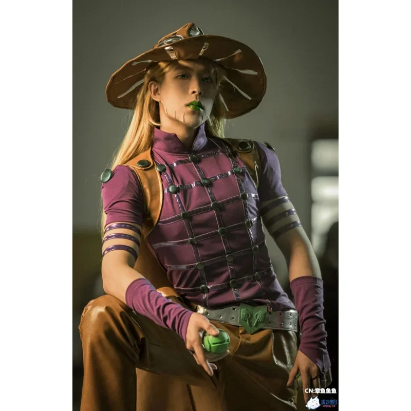 JoJo's Bizarre Adventure Steel Ball Run Gyro Zeppeli Cosplay Costume Spin Master Cosplay Costume Full Set with Hat Halloween L