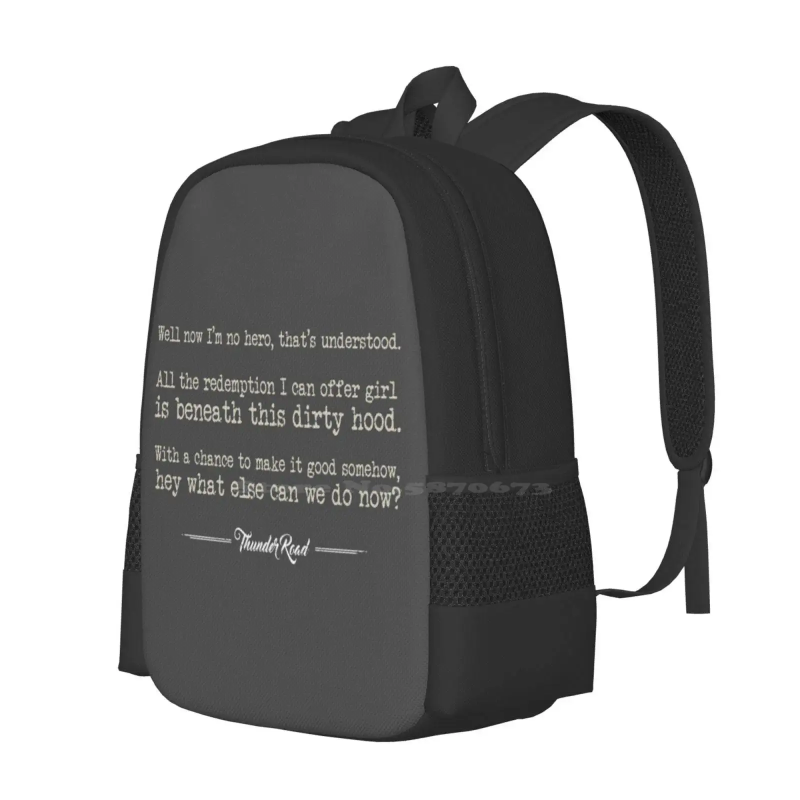 Thunder Road-Dark New Arrivals Unisex Bags Student Bag Backpack Lyrics Music N Roll Born To Run Thunder Road Quote Song