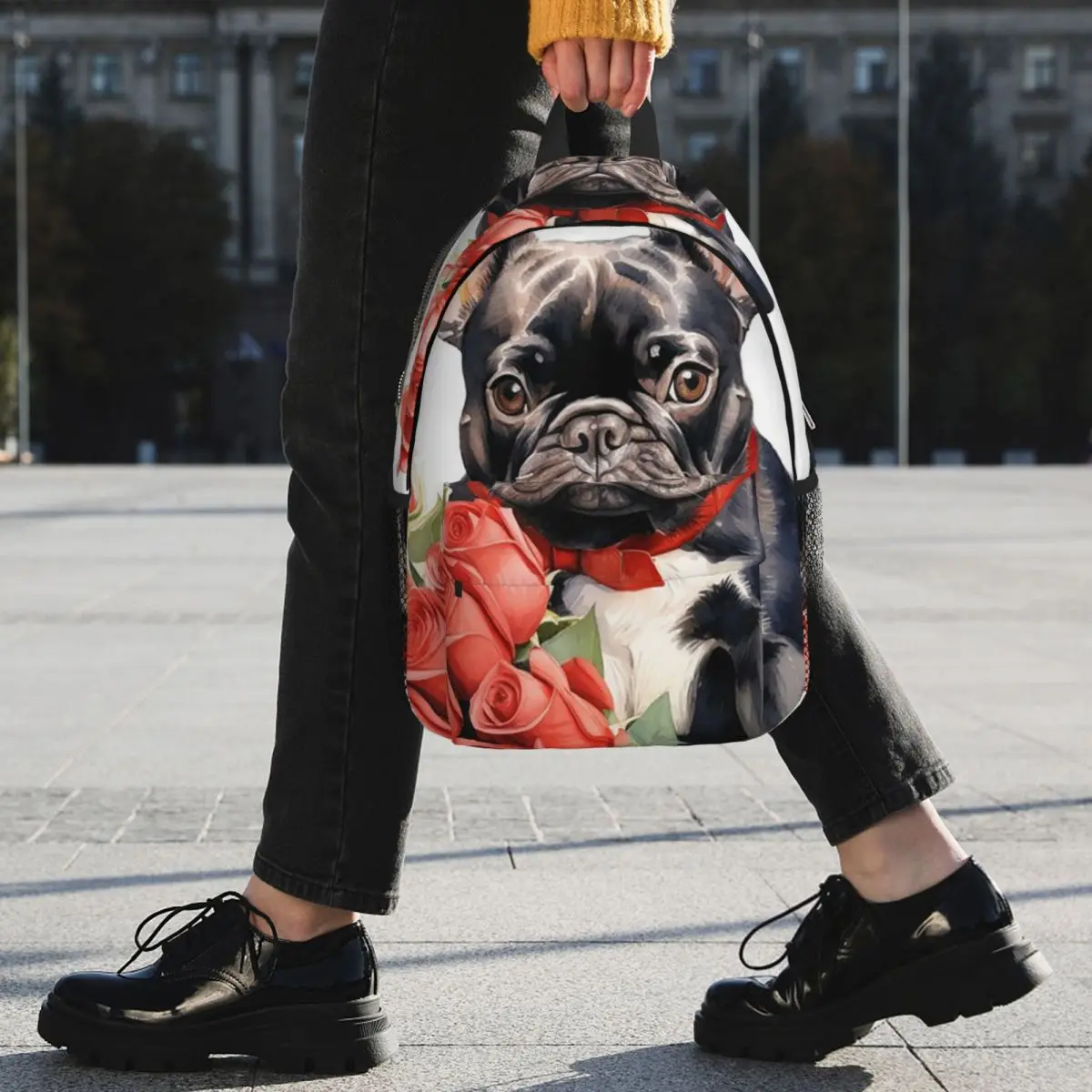 French Bulldog With Flowers Backpack Student BookBag Children School Bag Computer Shoulder Bags for Men Women
