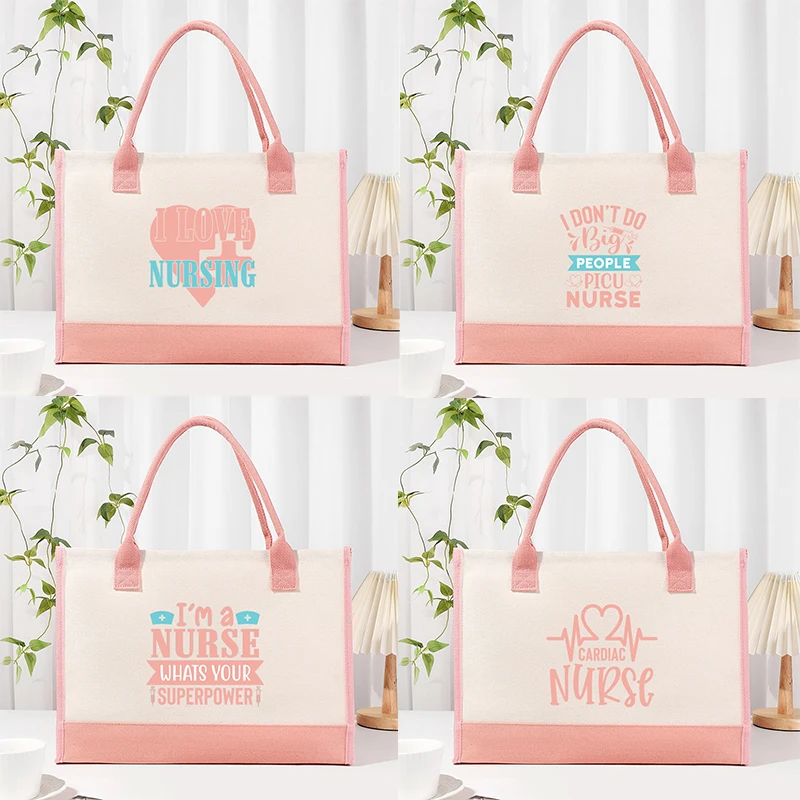 Nurse's Day Colorful Printed Fashion Canvas Women's Handbag Large Capacity One Shoulder Casual Beach Bag Interior Waterproof