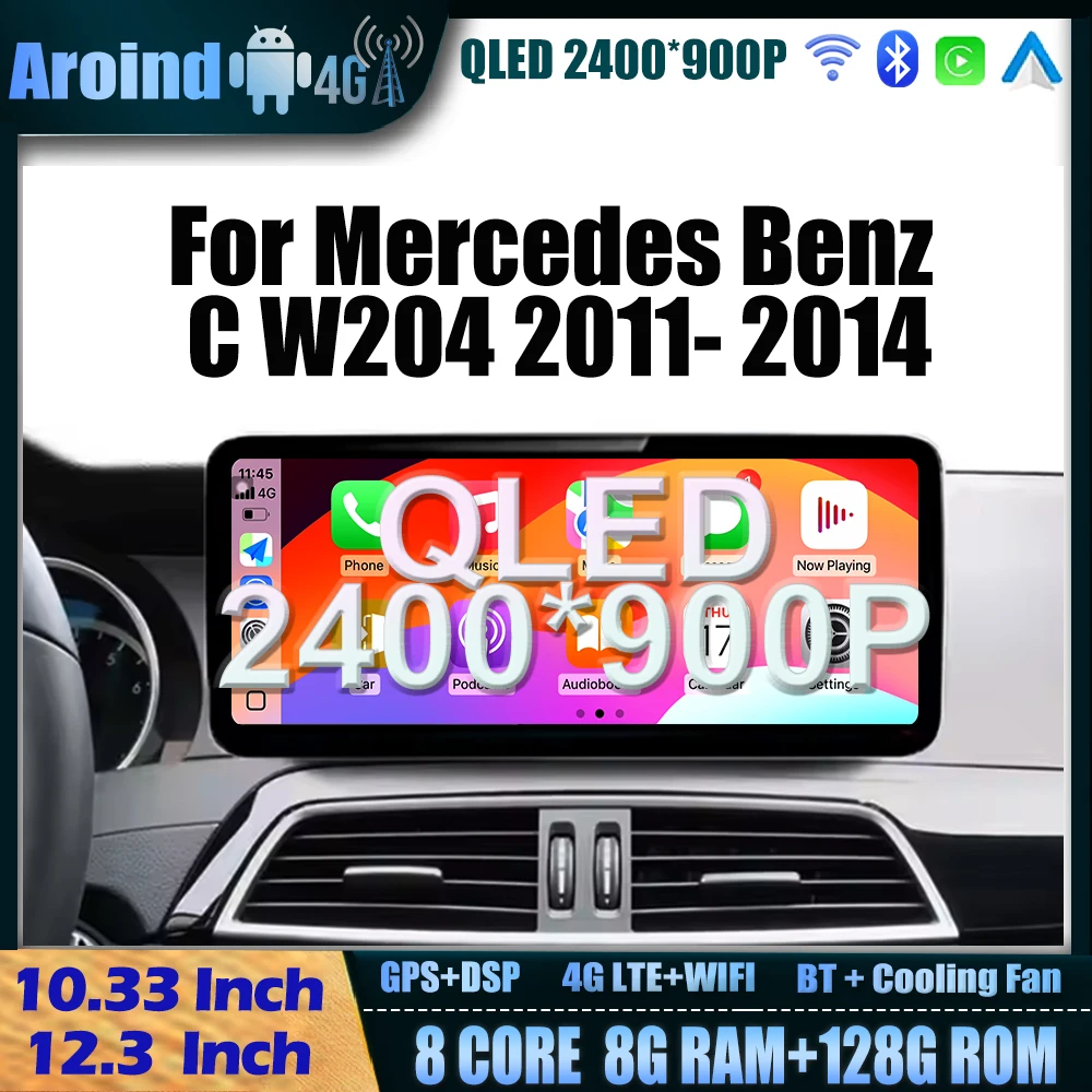 

12.3Inch Car Radio For Mercedes Benz C W204 2011 2012 2013 2014 Android 14 Multimedia Video Player DSP Car Intelligent Systems