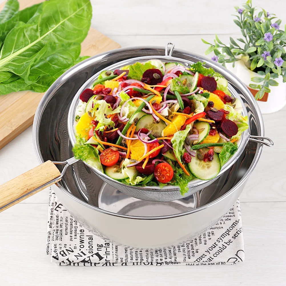 

Stainless Steel Round Sieve 20Cm Handheld Mesh Filter For Baking Cooking Kitchen Gadget Rustproof Strainer Tool With Wood Handle