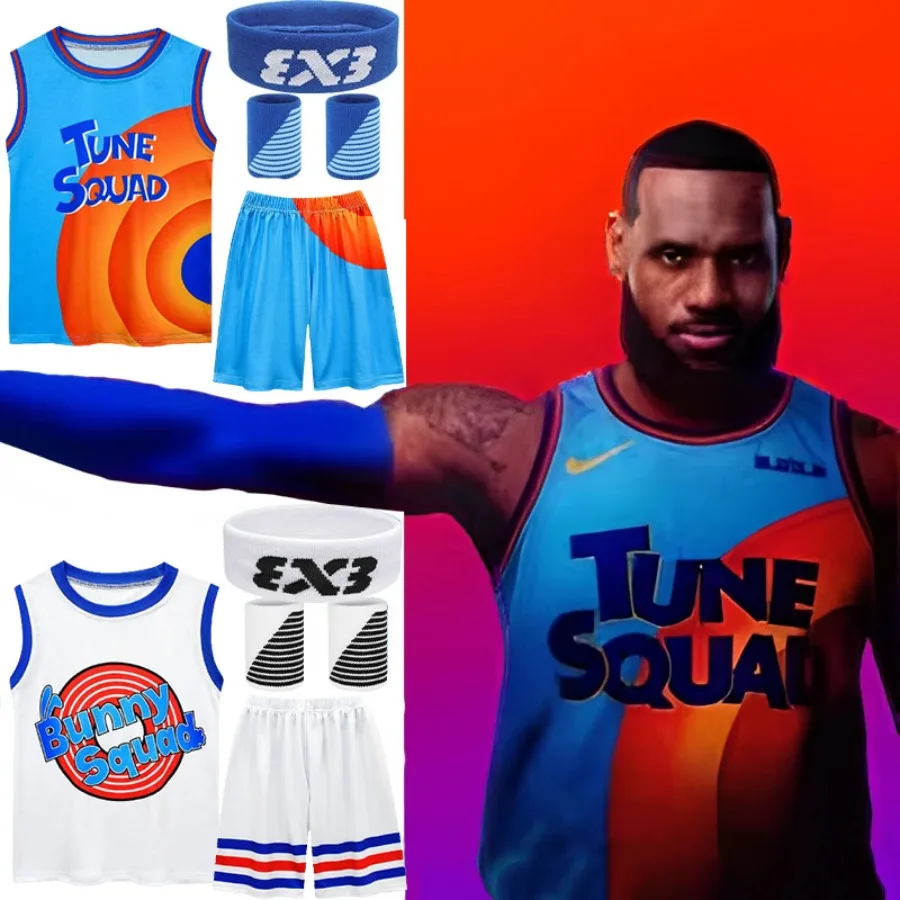 Tune Squad Space Jam 2 Basketball Jersey Set para meninos e meninas, traje cosplay, colete, shorts, uniforme esportivo, roupa de treino para crianças, 2021