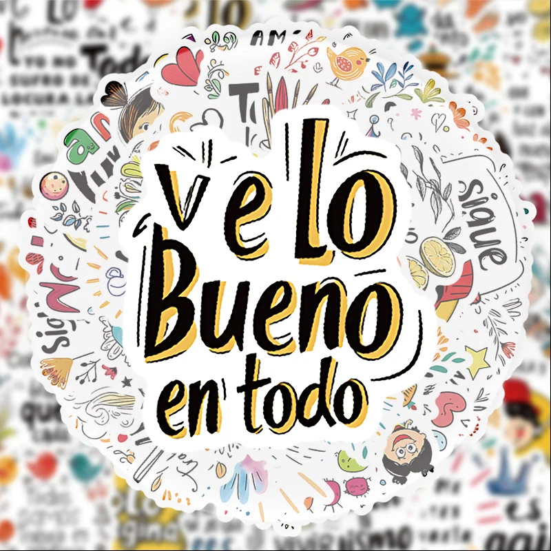 50 spanische inspirierende Text-Graffiti-Aufkleber, geeignet für Wasserflaschen, Laptops, Handy-Dekorationen, Koffer, Skateboards, Gitarren, Geschenkboxen, Partydekorationen, Weihnachtsgeschenke
