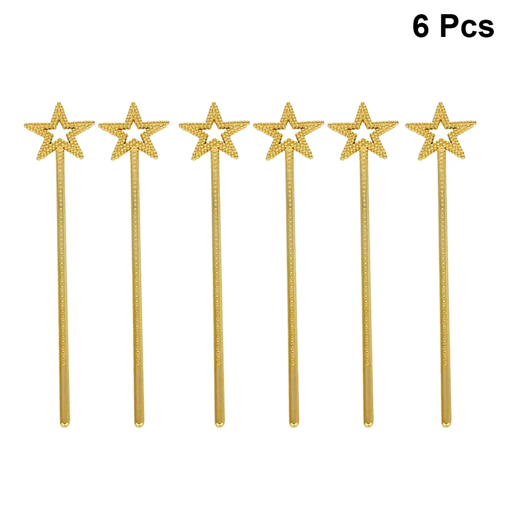 Bacchetta da fata con pentagramma da 6 pezzi, stella dorata, per bambine e principesse