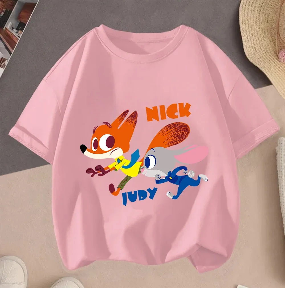 

Модная футболка с героями мультфильмов Zootopia 2, летняя повседневная одежда для мальчиков и девочек, детей от 3 до 14 лет