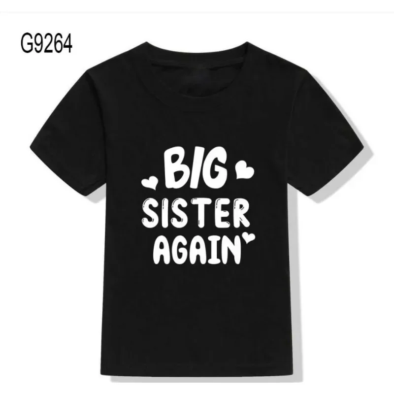 New Sister Monogram Print Black and White Summer Short-sleeved Children's T-shirt with Children's Clothing Boys Girl Clothes image 3