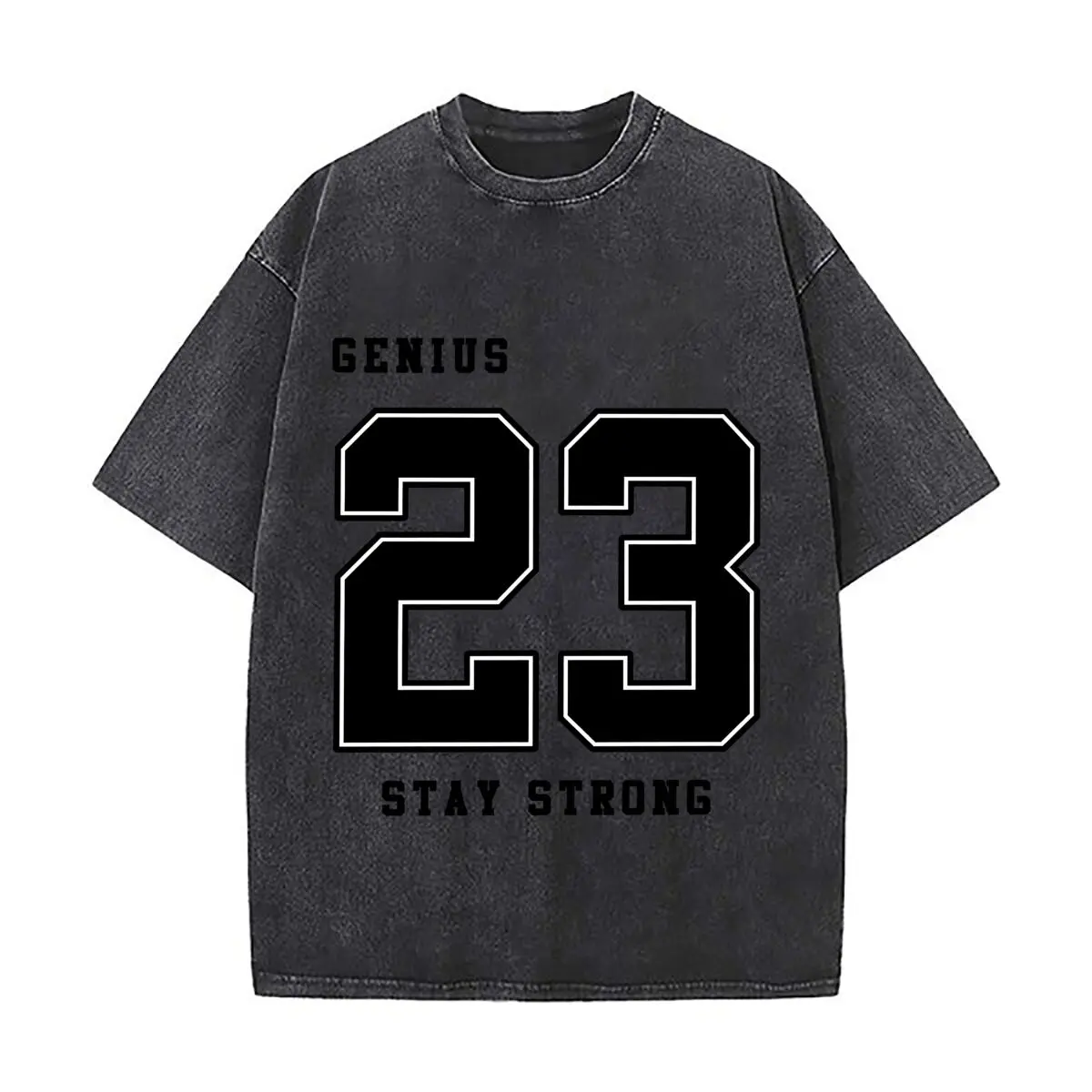 Genius 23 Stay Strong Varsity Number Graphic Vintage Distressed Loose Streetwear Tops
