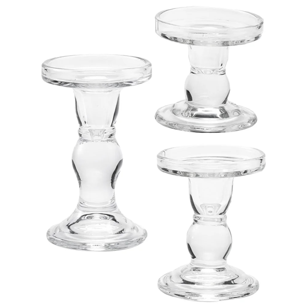 

3Pcs Elegant Glass Holders Clear Taper Pillar Tea Light Home Decor Dinner Party Gift Safe Craftsmanship