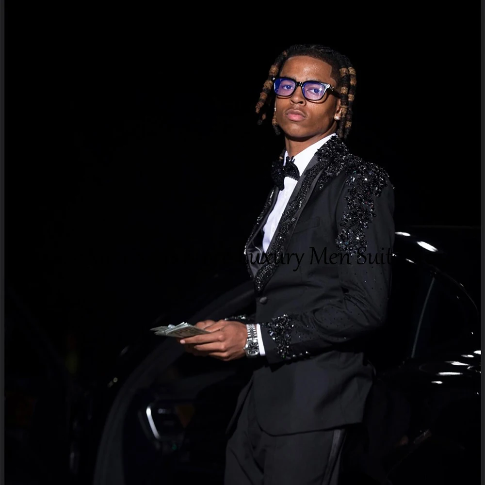 Costumes en cristal exquis pour hommes, 2 pièces, smoking à simple boutonnage, tenue de soirée, blaz