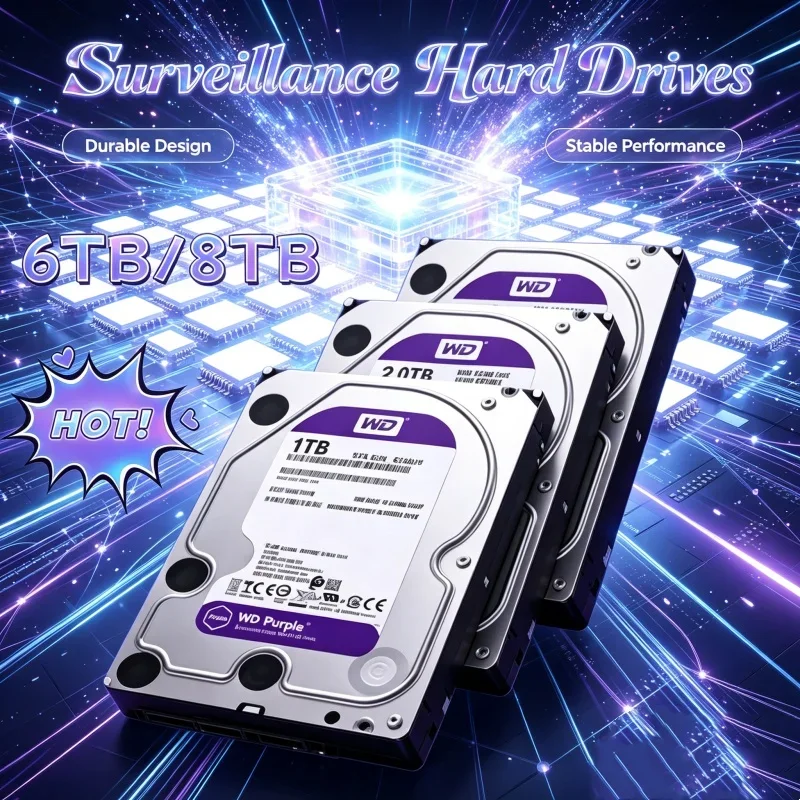 Western Digital WD Purple HDD 3TB 4TB SATA 6.0Gb/s 3.5" Hard Drive Disk Shock-Mitigated For Monitoring Storage Tool