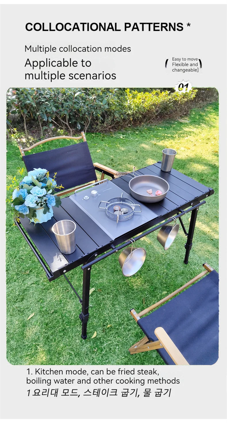 Lohascamping Lightweight Camping Folding Multifunctional IGT Table Roll Brazier Table Adjustable Leg Desktop Burner BBQ Table
