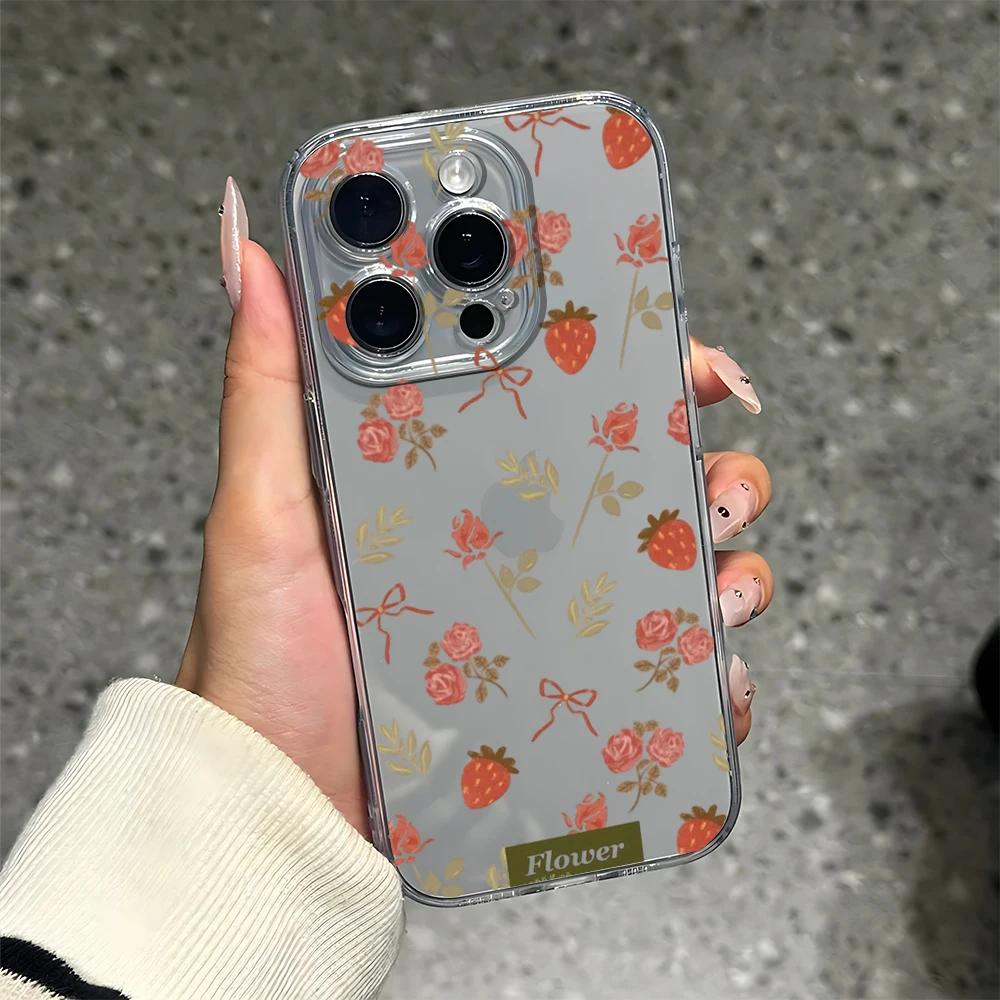 

Vintage Rose Strawberry Silicone Phone Case for IPhone 17 16 15 14 13 12 11 Pro Xs Max Air Mini 7 8 6 6s Plus SE 2020 2022 Cover