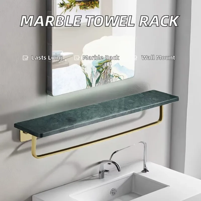 High-quality white marble towel rack and vanity with hook wall-mounted kitchen and bathroom shelves for corner installation
