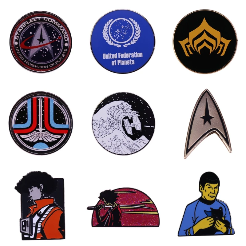 Space Trek Enamel Pins Custom Galactic Alien War Science Fiction Movie Brooches Luxury Copper Lapel Badges Fashion Jewelry