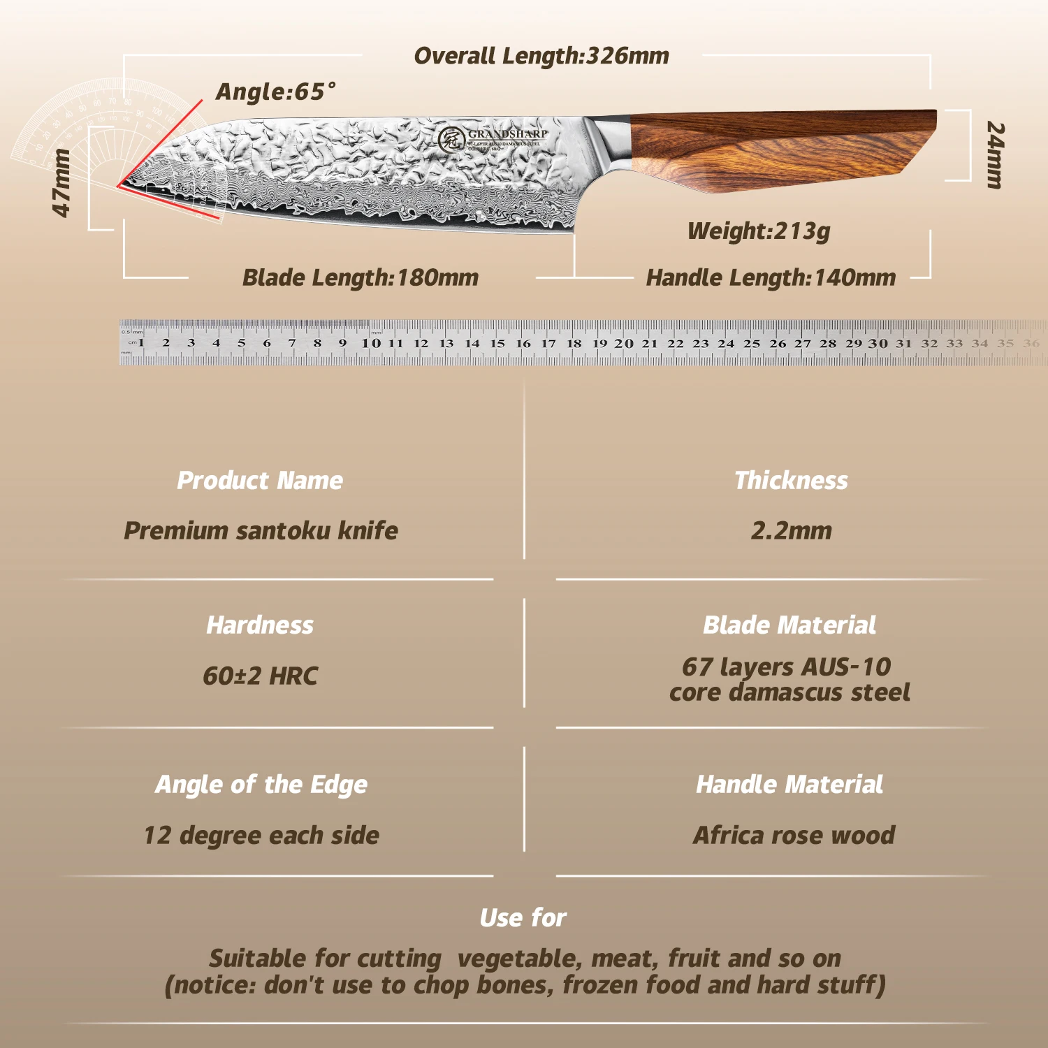 Grandsharp المهنية 7 بوصة سكين Santoku 67 طبقة دمشق الصلب Aus10 سكاكين المطبخ الشيف أدوات الطبخ مع مقبض الخشب