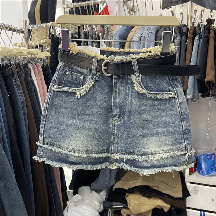 

Retro Denim Skirt Women's Summer plus Size Small Frame Slim A-Line Bodycon ort Hot Girl Skirt High Waist Korean Sle