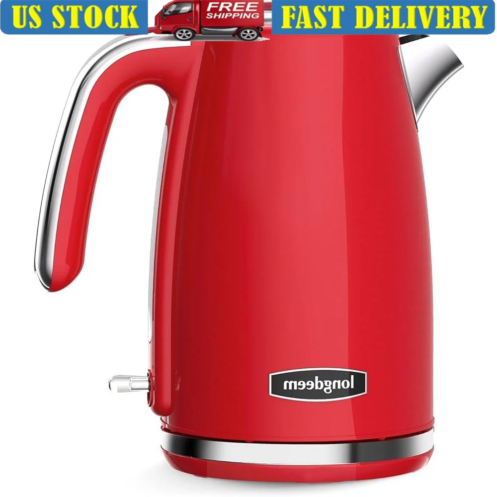 

Electric Kettle 1500W Retro Stainless Steel Fast Boiling Water Automatic Shut Off Boil Dry Protection 1.7L Kitchen Appliance