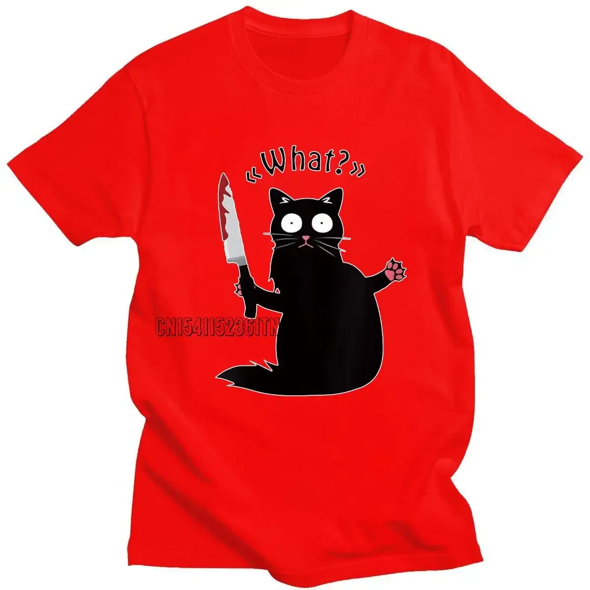 2024 Summer 100% Cotton Cool Knife Cat Print Men T Shirt Novelty Loose Cat Tshirt O Neck T-Shirt Funny Tee Shirts