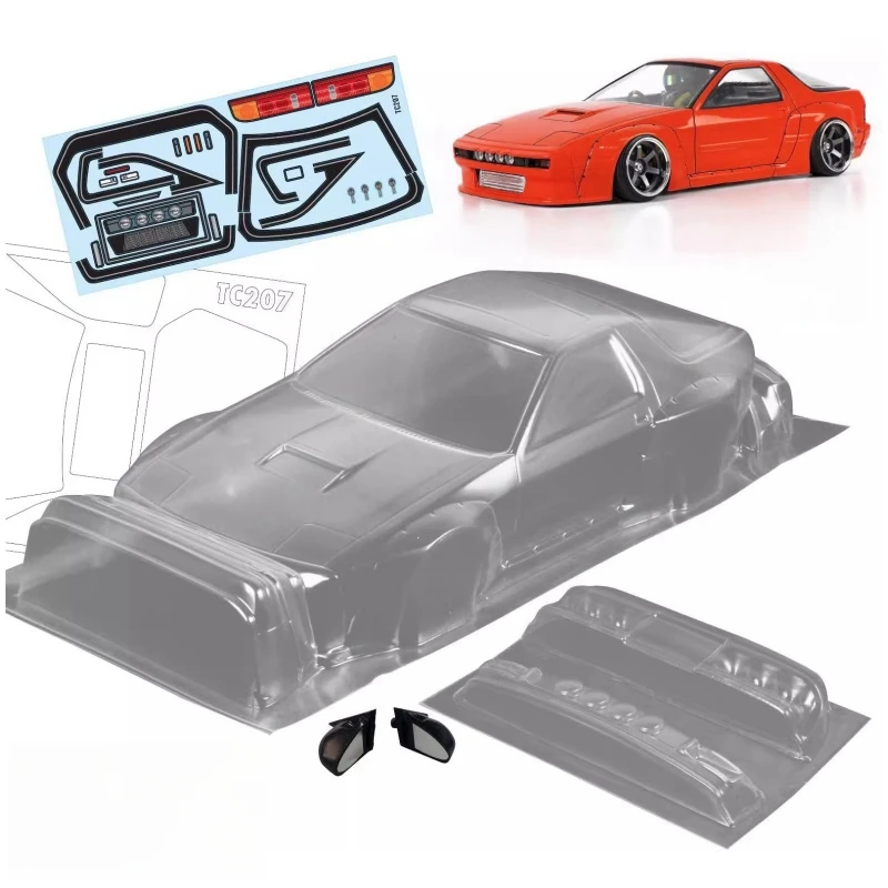 

TC207 1/10 Pandem Mazda RX7 Clear Lexan Body Shell W/Rear Mirrors, 257mm On Road Car RC Drift Chassis Tamiya TT-01 TT-02