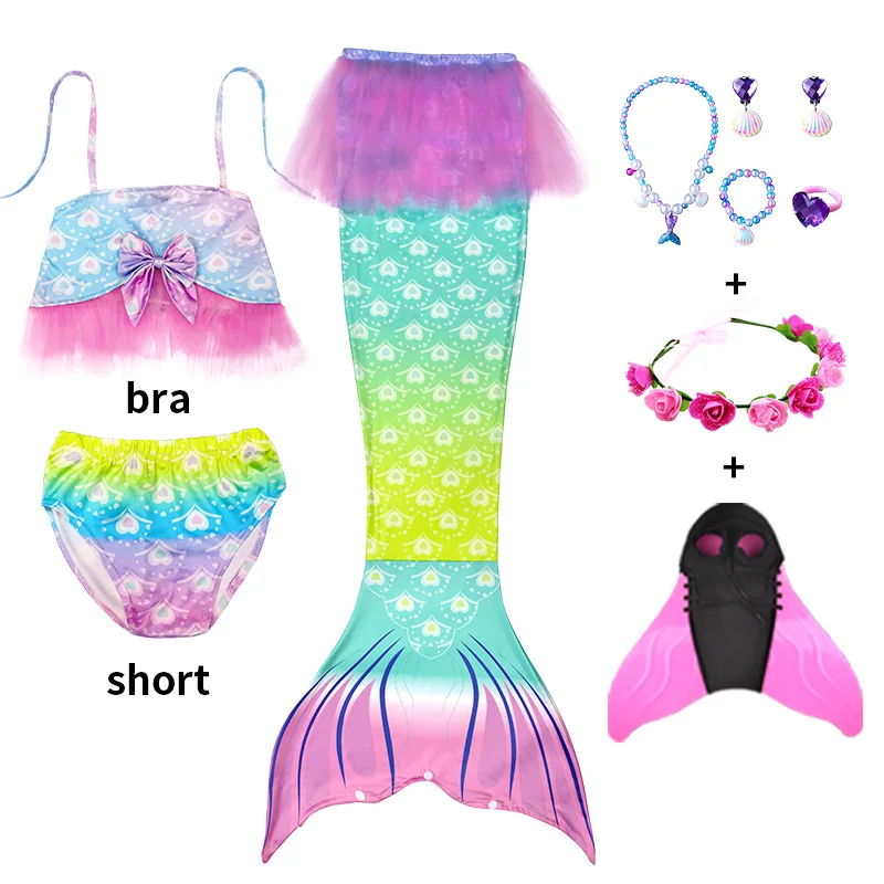 Nuevo traje de baño con cola de sirena para niñas, disfraz de la Sirenita, ropa de Halloween, traje de bikini para nadar