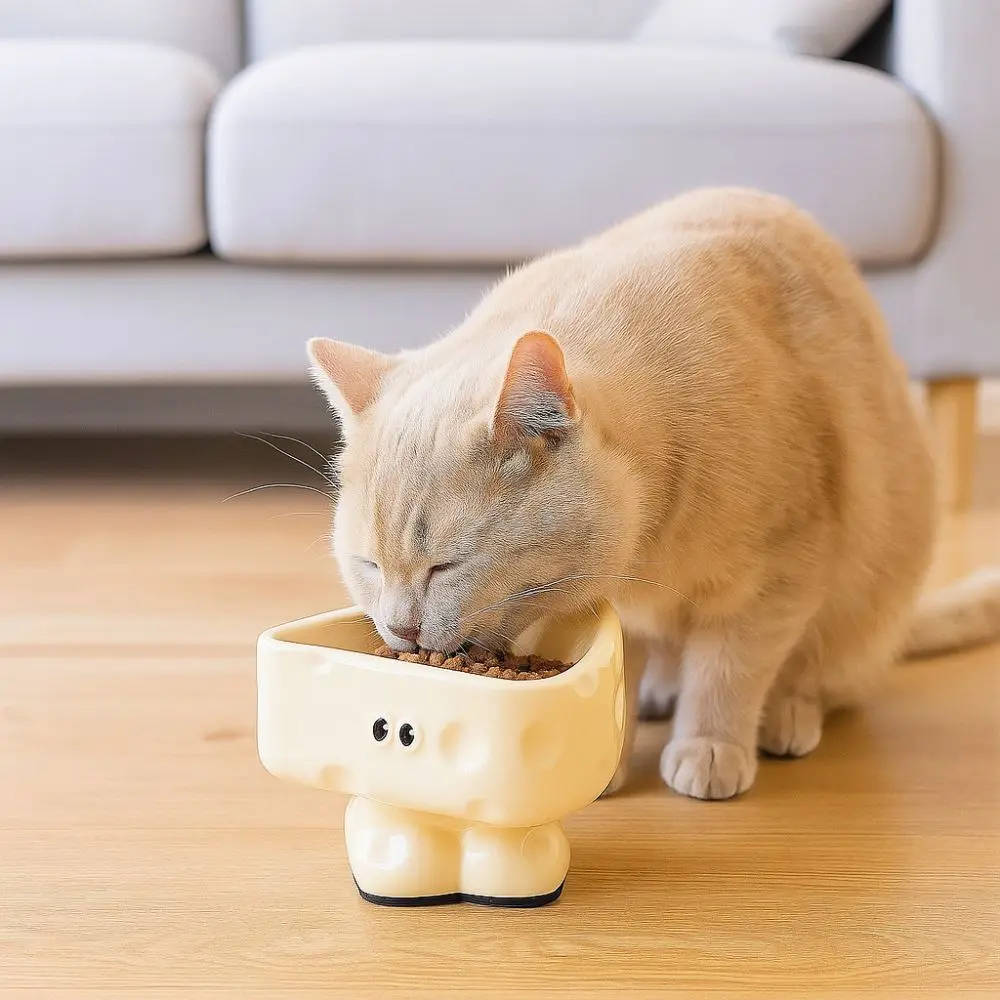 

Large Capacity Ceramic Cat Bowl Cartoon High Footed Anti-ant Cat Bowl Not Wet Mouth Anti-Overturning Slow Eating Bowl Household