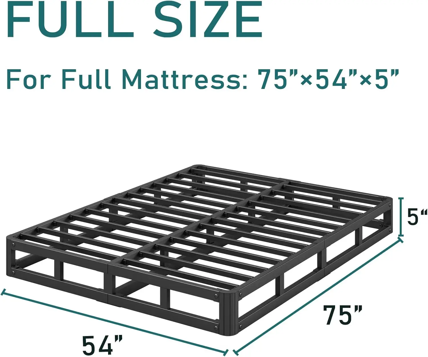 5 In High Heavy Duty Full Size Bed Frame No Box Spring Needed, Low Metal Bed Frame Full, Sturdy Steel Support Mattress
