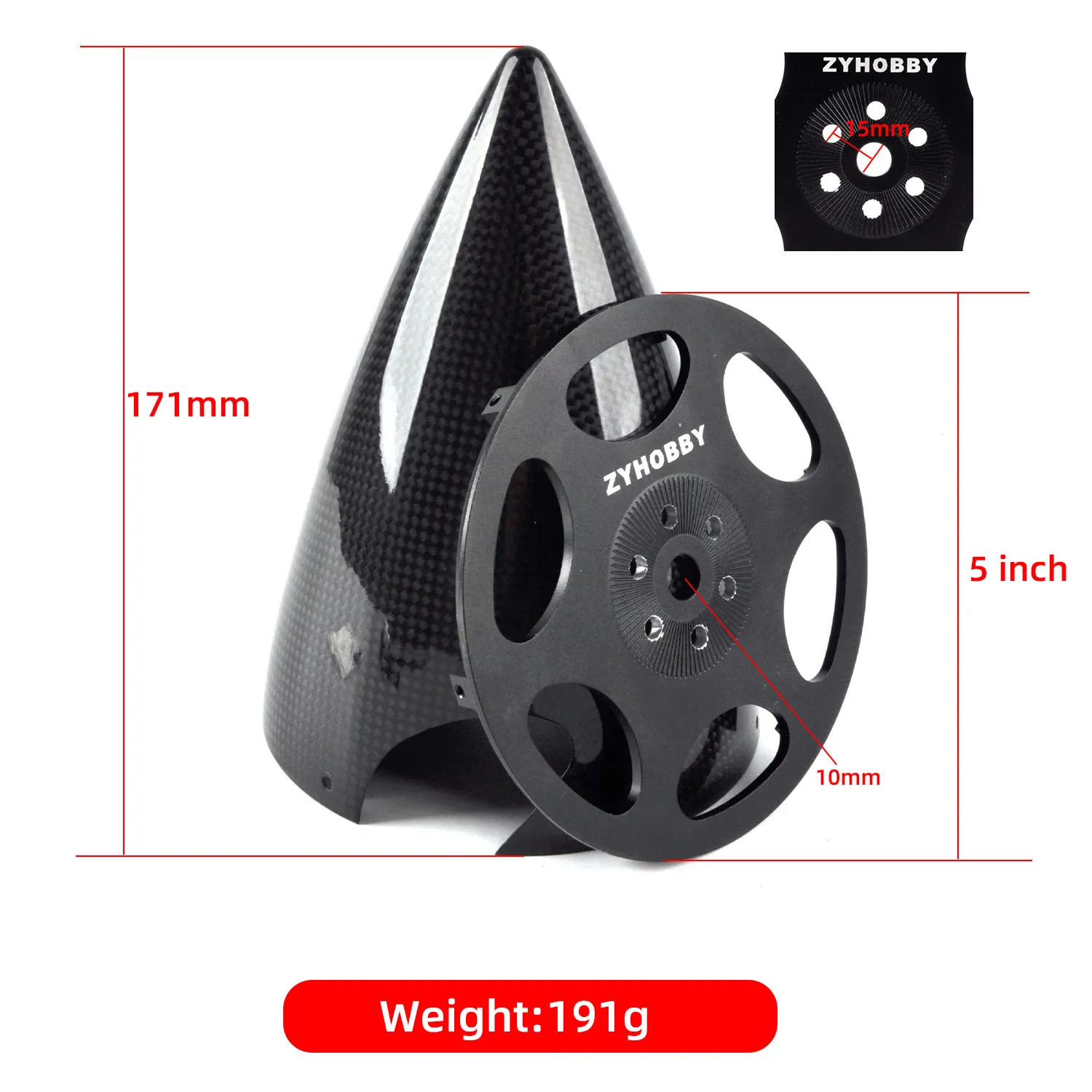 1pc 5 inch Carbon Fiber Spinner with Aluminum Backplate - for DLE120 DLE130 GP123 DA120 RC Gas Engine