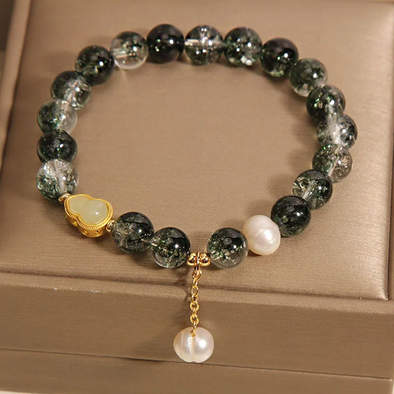 

Niche Green Ghost Crystal Bracelet for Women Luxury Retro Exquisite Pearl Gourd Bracelet Gift for Student Girlfriends