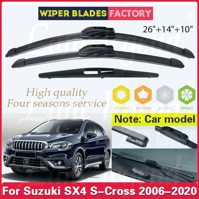 For SUZUKI SX4 S-Cross 2006 - 2020 Front Rear Wiper Blades Brushes Cutter Accessories J Hook 2014 2015 2016 2017 2018 2019 2020