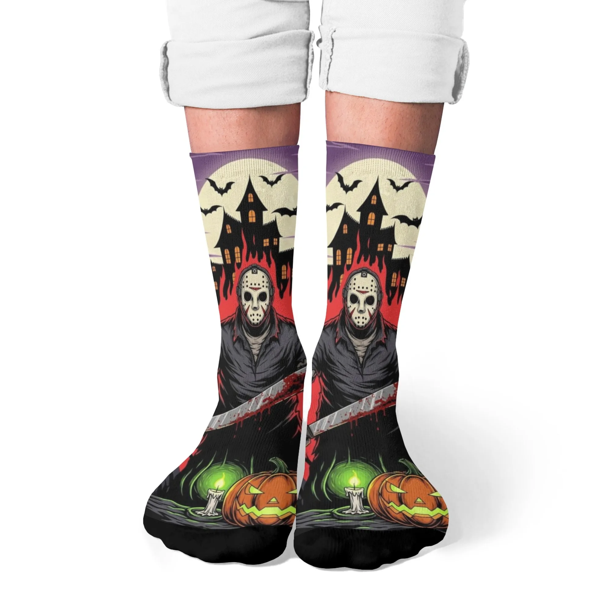 Retro Comic Horror Killer Neuheit Herrensocken Harajuku Stil Verrückte Hip Hop Lustige Glückliche Socken Lässige Sportsocken Halloween Geschenk