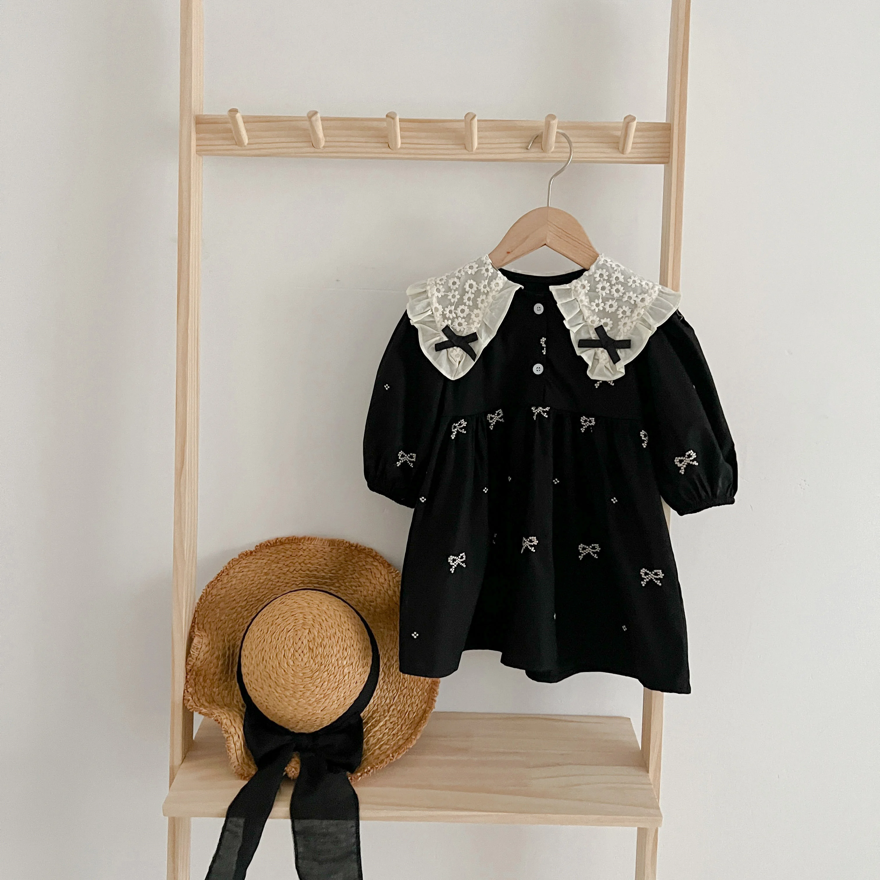 Herbst 0-6Yrs Mädchen Prinzessin Kleid Baby Mädchen Kleidung Kleidung Schmetterling Kragen Baby Mädchen Ein Stück Kleidung Stickerei Kinder Kleid – Detail 1