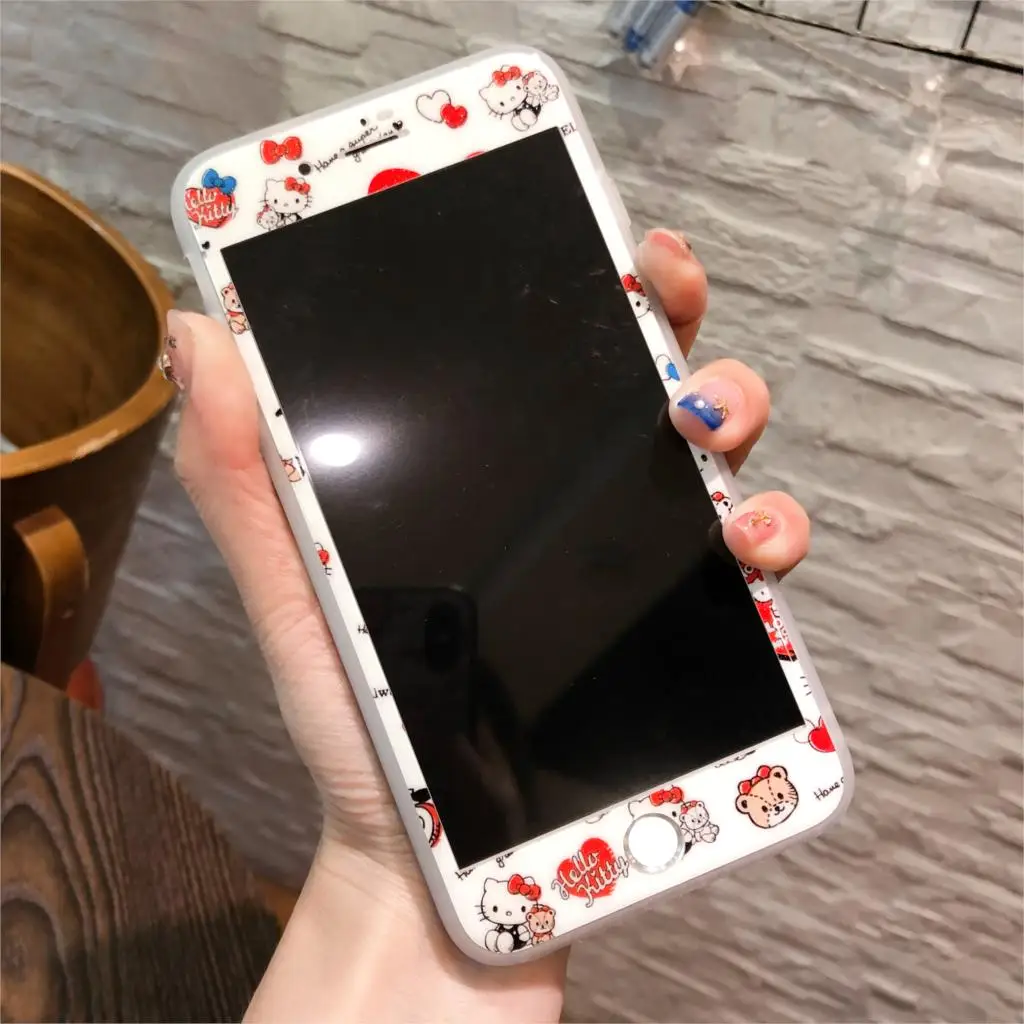 Screen Protector For iPhone 13 12 11 Pro Max 6 6S 7 8 Plus Protective Glass For iPhone X XR XS Max Hello Kitty Pattern